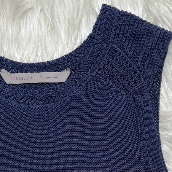 SOLD-Athleta Navy Blue Sleeveless Crochet Knit Long Tunic Top - Picture 8 of 12